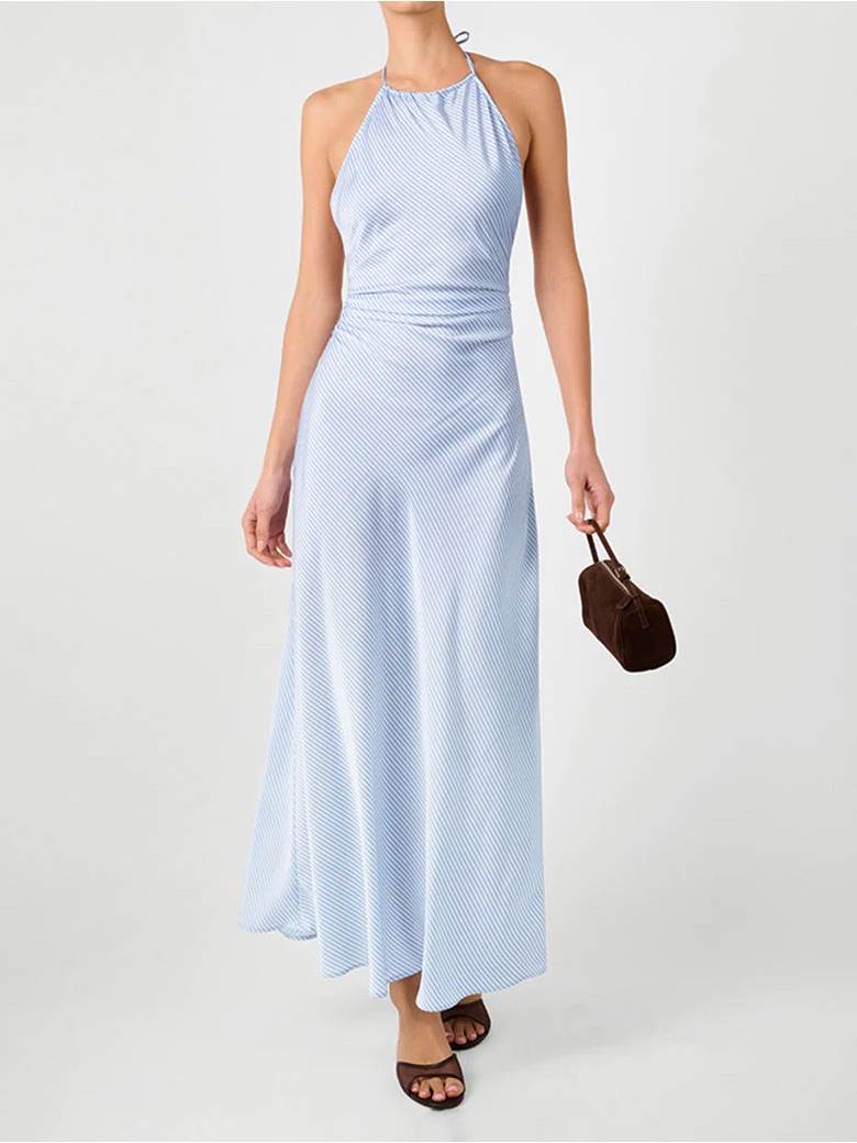 Weworewhat Halter Tie Neck Dress In Classic Blue